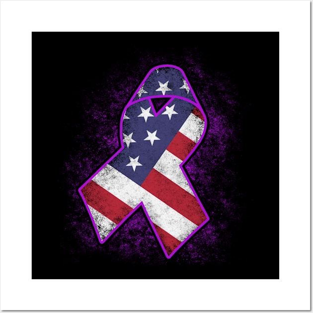 Flag American Alzheimers Awareness Peach Ribbon Warrior Wall Art by celsaclaudio506